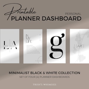 Dashboard stampabile per pianificatore di dimensioni PERSONALI, set di 4 divisori per pianificatore, estetica minimale, tema bianco e nero, inserti agenda 2024