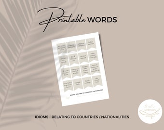 Words Junk Journal, Idiomatic Expressions - Nationalities and Countries, Creative Writing Prompts, Travel Scrapbook, Vacation Collage