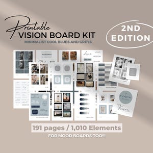 Kit de tablero de visión 2025; tablero de manifiesto; imágenes imprimibles; 1010 imágenes, afirmaciones, palabras y citas; estética minimalista; conjunto de tablero de estado de ánimo