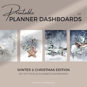 Painéis de Planejamento para o Inverno de 2022 - Imprimíveis, Capa de Planejador de Inverno, Divisórias de Seção para Planejador com Tema Invernal, Painéis Imprimíveis em Tons Azulados
