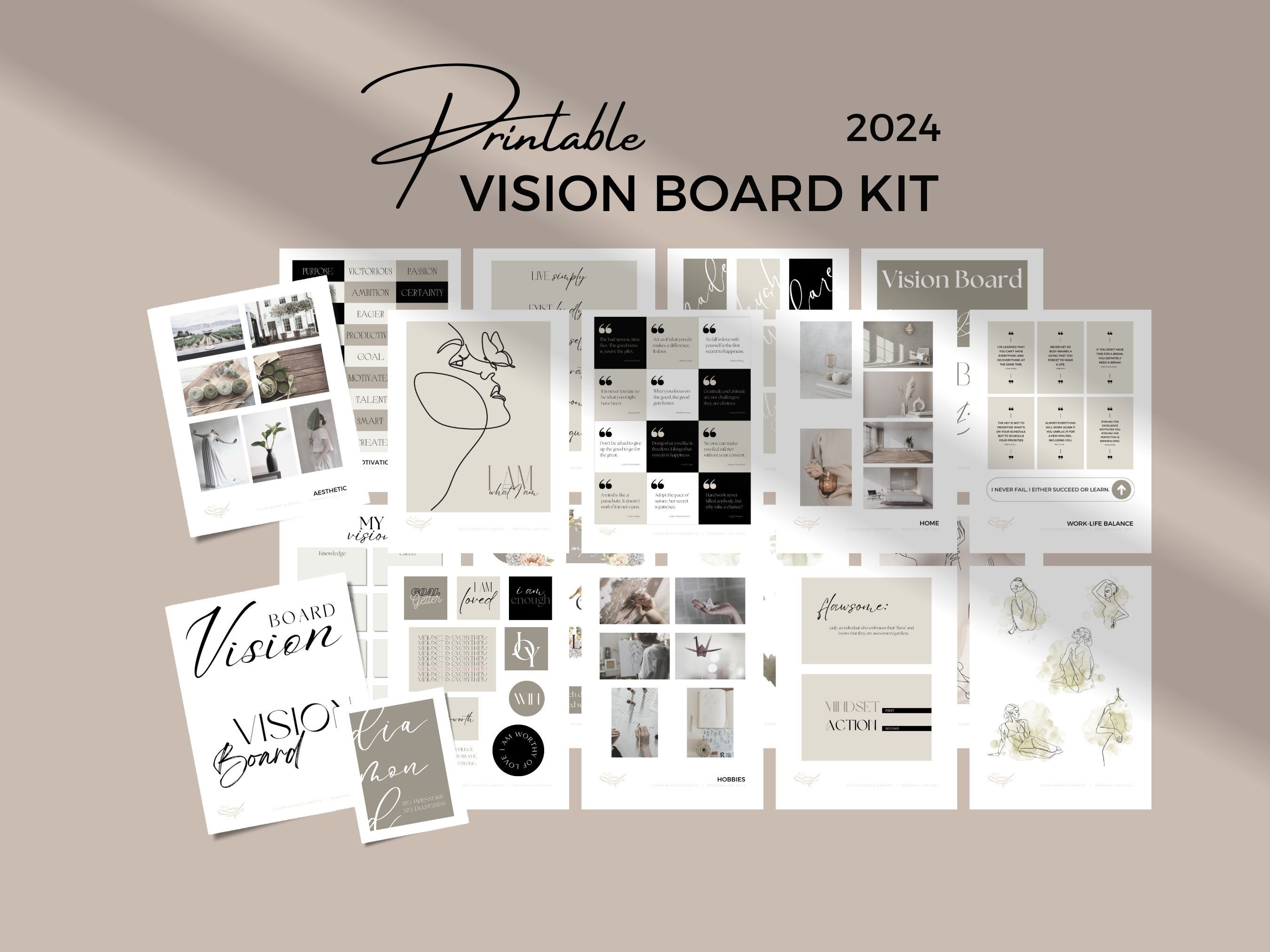 2024 Vision Board Printables, Digital Vision Board Kit, Goal Planner  Affirmation, Manifestation Law of Attraction Poster, Positivity Poster 