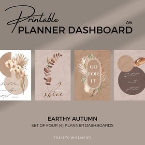 A6 Planer Dashboard, druckbare ästhetische Dashboards, Beige Planer Cover, Fall Vibe Planner Divider