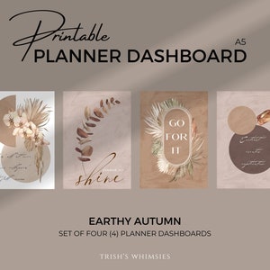 Neutrale ästhetische Planer DASHBOARDS - druckbar, Herbst Planer Cover, Set von 4 druckbaren Dashboards, erdige Farbe Planer Abschnitt Divider