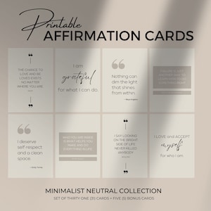 Cartes d'affirmation positive imprimables, cartes de motivation quotidienne positive, jeu de cartes d'affirmations de pleine conscience, cartes d'encouragement, minimaliste