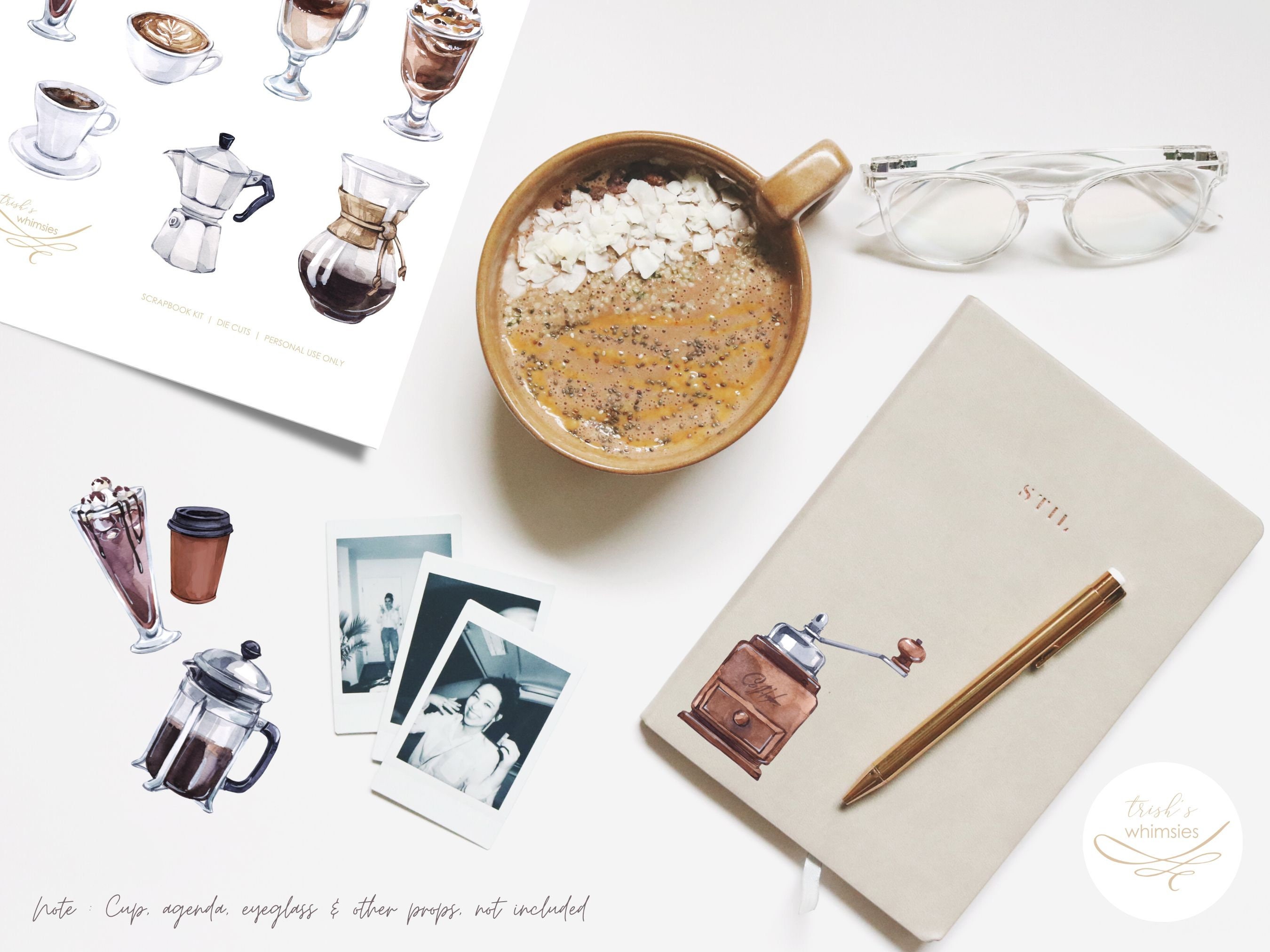 Coffee Die Cut Stickers, Printable Scrapbook Embellishment Kit ...