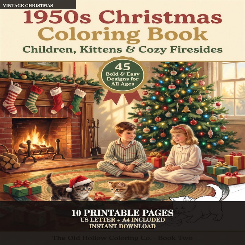 Christmas Coloring Paper.pdf Christmas Coloring Pages Printable, 10 Vintage Kittens and Children ...