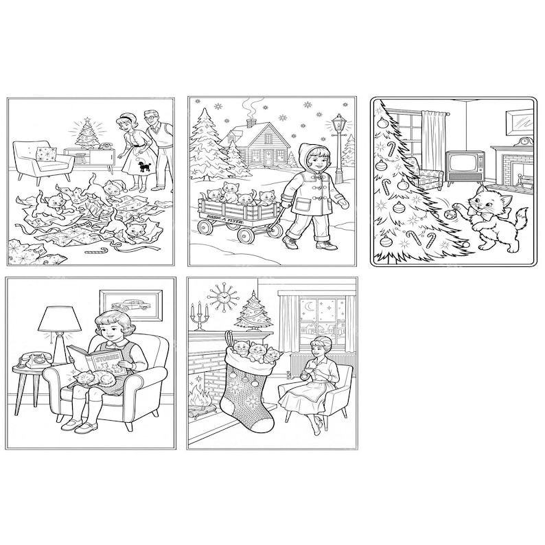 Christmas Coloring Paper.pdf Christmas Coloring Pages Printable, 10 Vintage Kittens and Children ...