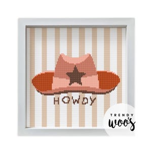 Howdy Western Wild West Country Cowboy Hat Cute Dopamine Maximalist Maximalism Home Cross Stitch Pattern (Digital Format - PDF)