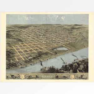 Heritage Map of Omaha, Nebraska, USA } Old Map Print