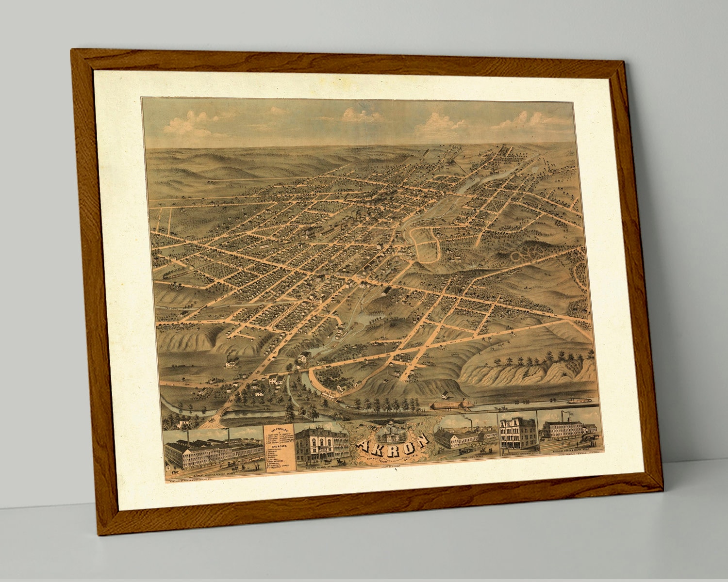 Bird's Eye View of the City of Akron Summit County Ohio Etsy