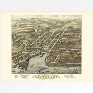 Mapa antiguo de Plattsburgh, condado de Clinton, Nueva York, EE. UU.