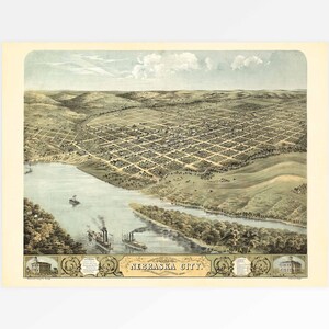 Old Map of Nebraska City, Nebraska, USA } Old Map Print