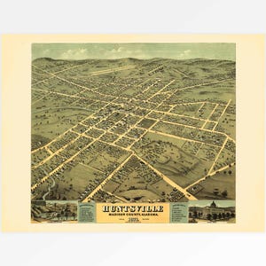 Carte historique de Huntsville, comté de Madison, Alabama, États-Unis