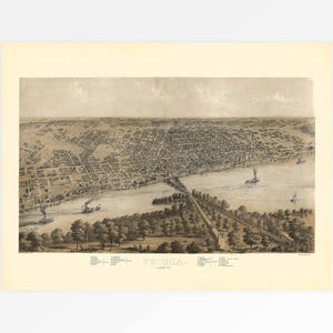 Old-Time Map of Peoria, Illinois, USA