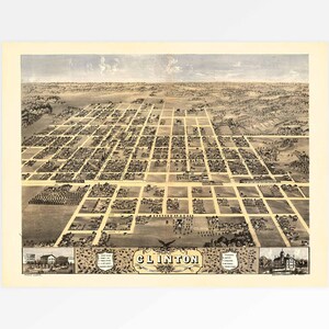 Oude kaart van Clinton, DeWitt County, Illinois, VS