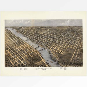 Aged Map of Grand Rapids, Michigan, USA