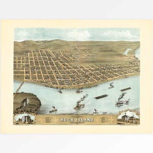 Antike Karte von Rock Island, Rock Island County, Illinois, USA