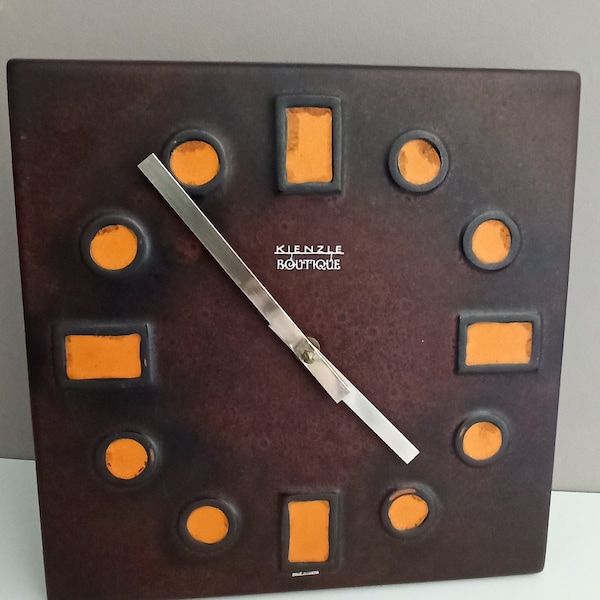 horloge murale en céramique KIENZLE BOTIQUE vintage, horloge de cuisine, quartz, horloge murale allemande vintage, horloge marron/orange