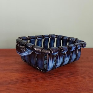 Cesta de pão de cerâmica trançada vintage, tigela de pão italiana TADINATE azul esmaltada