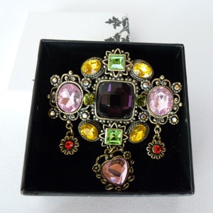 Multicolor Crystal Rhinestone Pin Brooch, Vintage Costume Jewelry