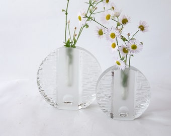 Solifleur Block Vases, Set of Two Glass Bud Vases, Walther Solifleur Crystal Vases, Germany 1970s