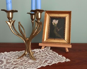 Vintage Brass Floral Art Nouveau Candle Holder, 1960s