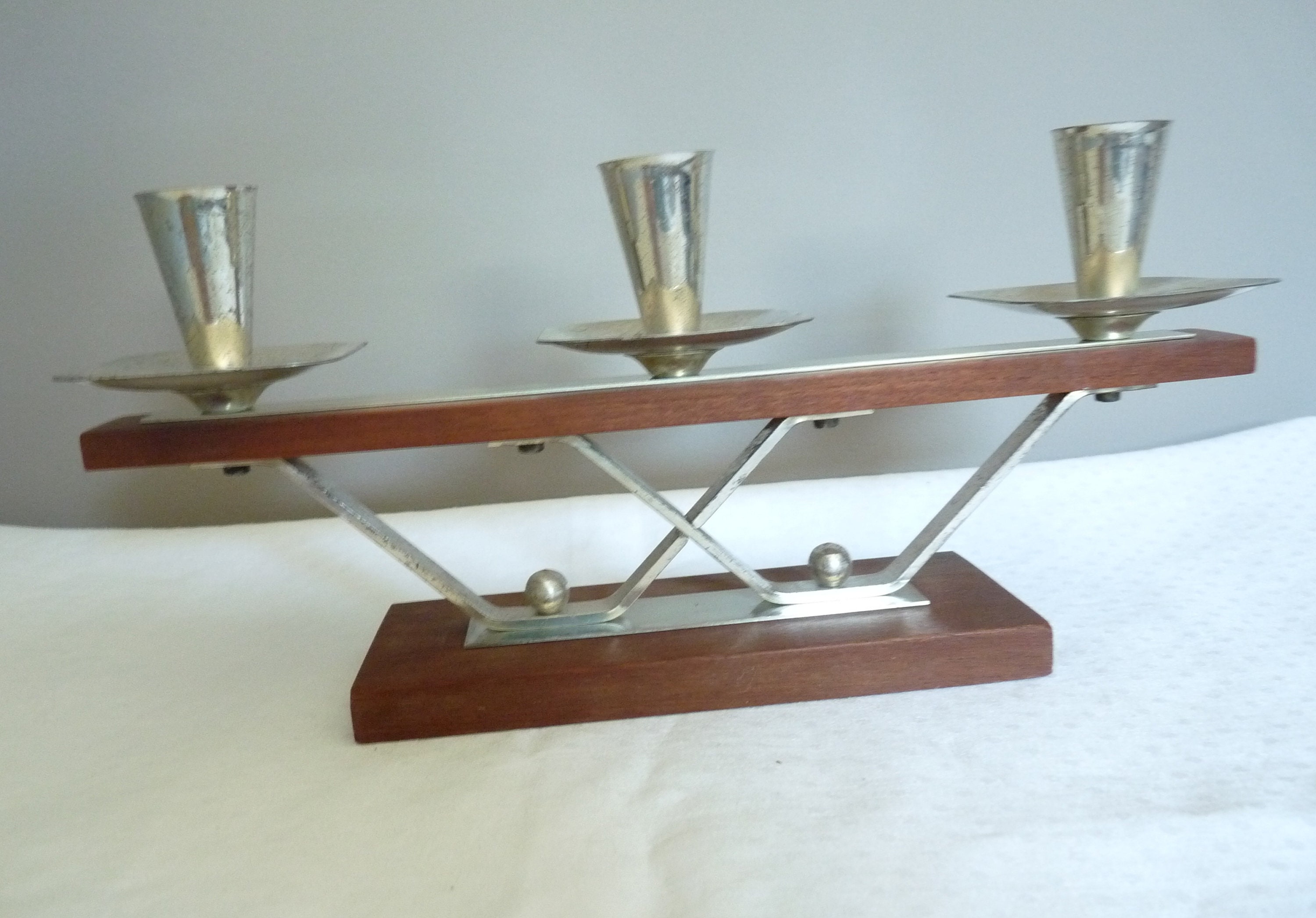 ヴィンテージミッドセンチュリーチーク＆シルバーメタルドイツ製