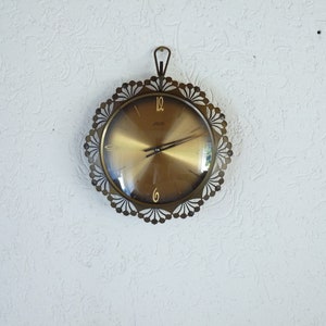 Atlanta Brass Wall Clock, Art Deco Mid Century Wall Clock, 70s Made in Western Germany