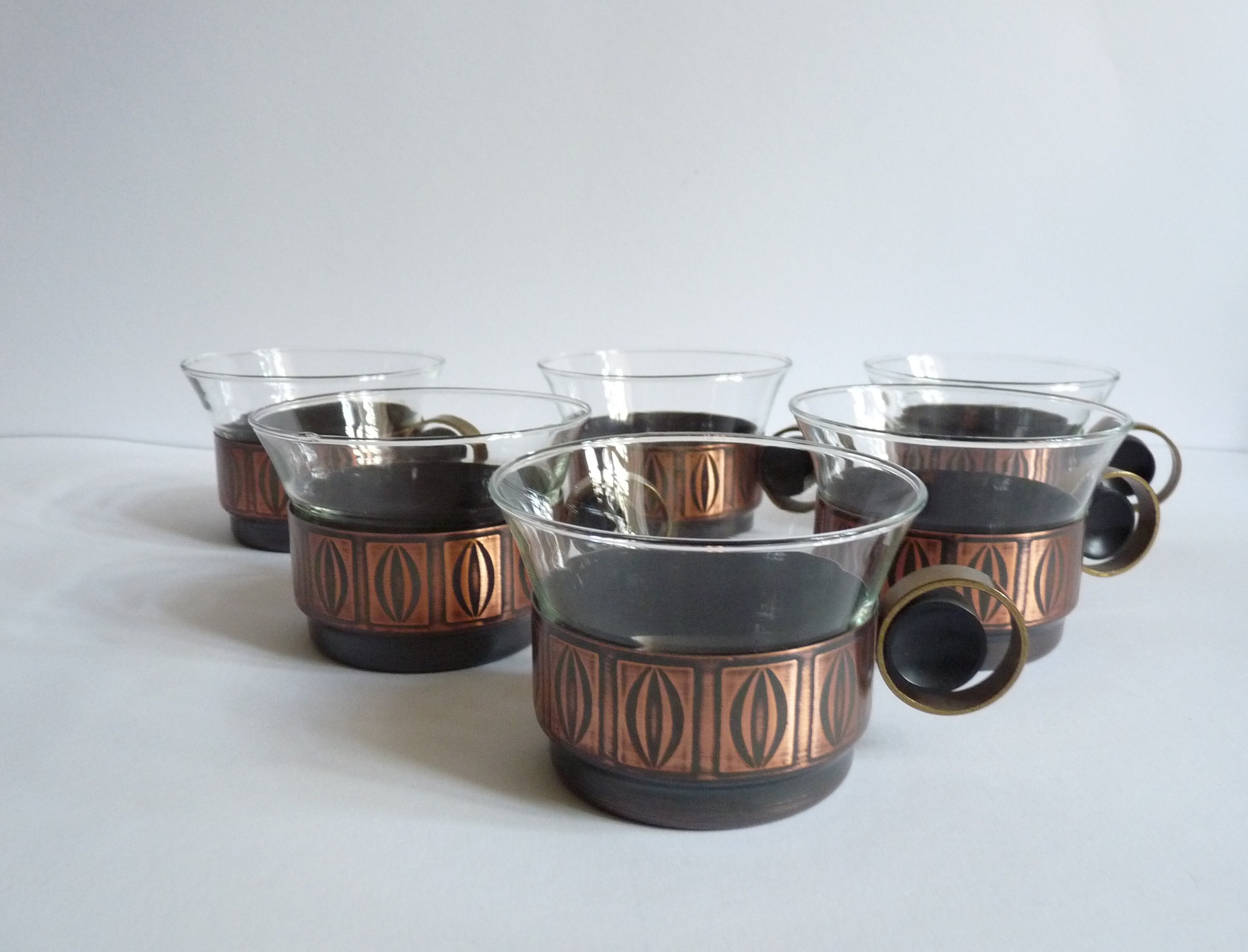 Mugs 6 Vintage Tea Glasses Tea Cups Tea Service 50s 60s Tea Set Copper