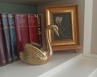 Vintage Solid Brass Swan Vase,  Mid Century Brass Swan Planter, Decorative Swan