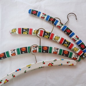 Set of 4 Vintage Children Clothes Hangers, Colorful Plastic Flower Coating Hangers, Mid Century Clothes Hangers