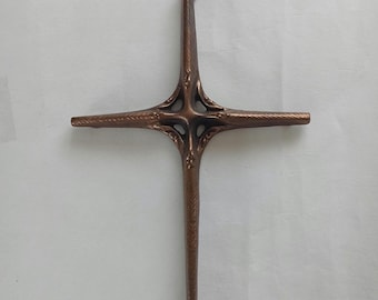 Vintage Modernist Bronze Cross, Cruzifix, Brutalist