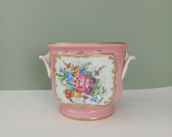 Severs Style Porcelain Bottle Cooler,Flower Decorated, Pastel pink Cache Pot