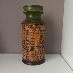 Vintage Unique Bay Ceramic Vase in Green/Brown Colors, West German Pottery 60-35, MCM Retro 1970s  Ceramic Vase