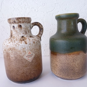 A Set of Two Small Vintage Ceramic Vases, West German Scheurich Pottery, Midcentury Modern Retro 1970s Ceramic Vases