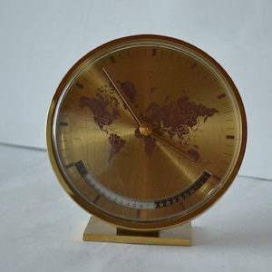 KIENZLE World Time Clock, Heinrich Möller, Germany Desk Table Clock, Bauhaus Brass Mantel Clock