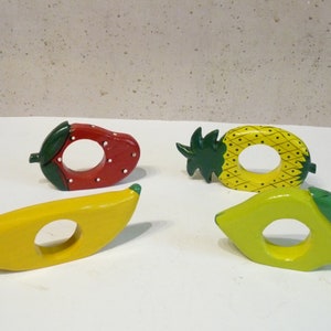 A Set of Four Wooden Napkin/Serviette Holders in Shape of Different Fruits