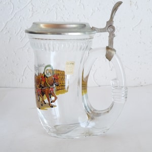 Rare Unusual Shape Beer Mug, Fan Mug. Clear Glass Beer Mug with Lid
