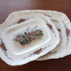 Stunning Set of Two Sarreguemines France &quot;Obernai U and Cie&quot; by Henri Loux Collection Large Serving Plates, Country Rustic Decor,Farm Shabby