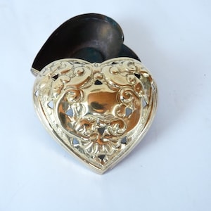 A Vintage Brass Heart Shape Jewellery/Trinket Box, Embossed Floral Trinket Box
