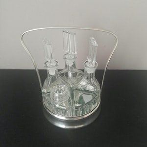 Cruet Set in a Silver plated Stand,  Glass Cruet Set, Decanters, Condiment Set, Fine Dining