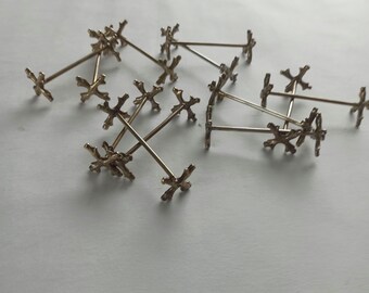 Vintage Set of 12 Brass Knife Rests, Cross Branches Design, Rustic Table Decor