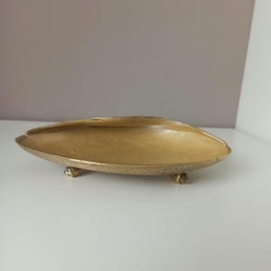 Vintage Brass/ Enamel Mussel Shape Dish, Decorative Brass Bowl, MCM Mussel Bowl
