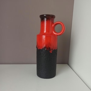 Vintage Ceramic Fat Lava, Red/ Black Vase, West Germany Scheurich Pottery, Mid century Modern Retro 1970s Ceramic Vase