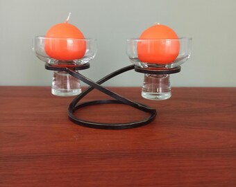 Wrought Iron Candle Holder, Two Candles Holder with Glass Cups for Ball Candles, Trendy Style Candle Holder