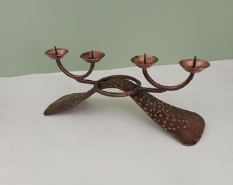 Vintage Hammered Copper Candle Holder, 60s Vintage 4 Candlelight Candle Holder,  Hammered