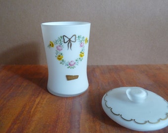 Vintage Fügel Milk Glass Pot met deksel, keukenbus, badkamer opslag pot