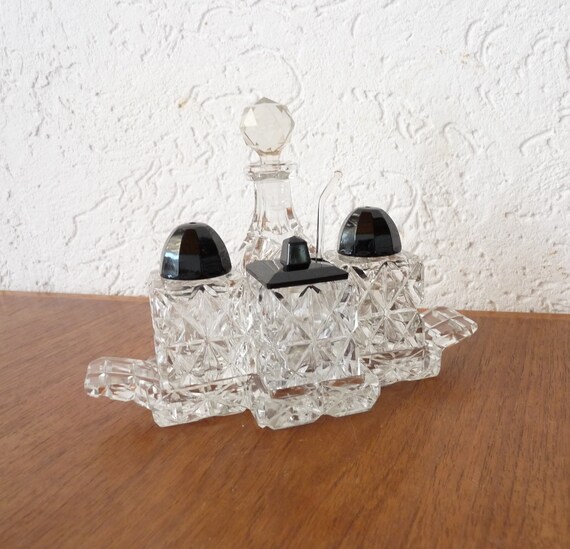 Crystal Cruet Set in a Tray Crystal Glass Cruet Set Etsy