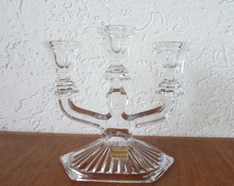 Vintage Crystal Candelabra, Three Tier Candle Holder, 1980s Heavy Cut Glass Candle Holder