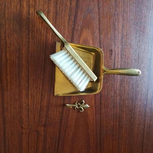 Small Crumb Table Shovel, Brush and Hook, Vintage Brass Crumb Shovel and Brush , Germany, Tableware Service